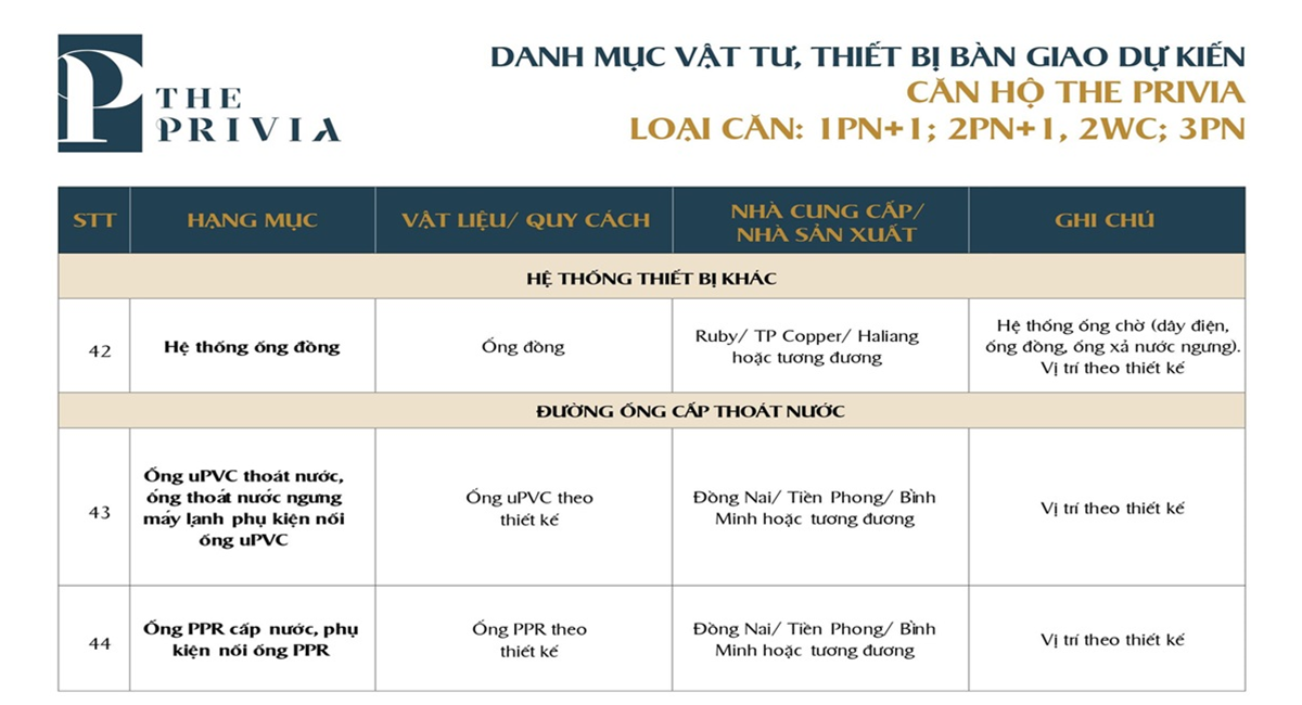 thiết bị bàn giao cao cấp the privia